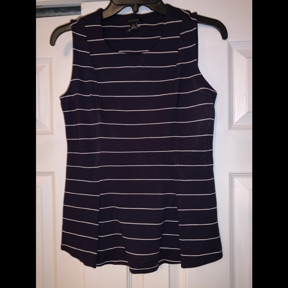 Ann Taylor Navy Blue and White Top, Size XXS
